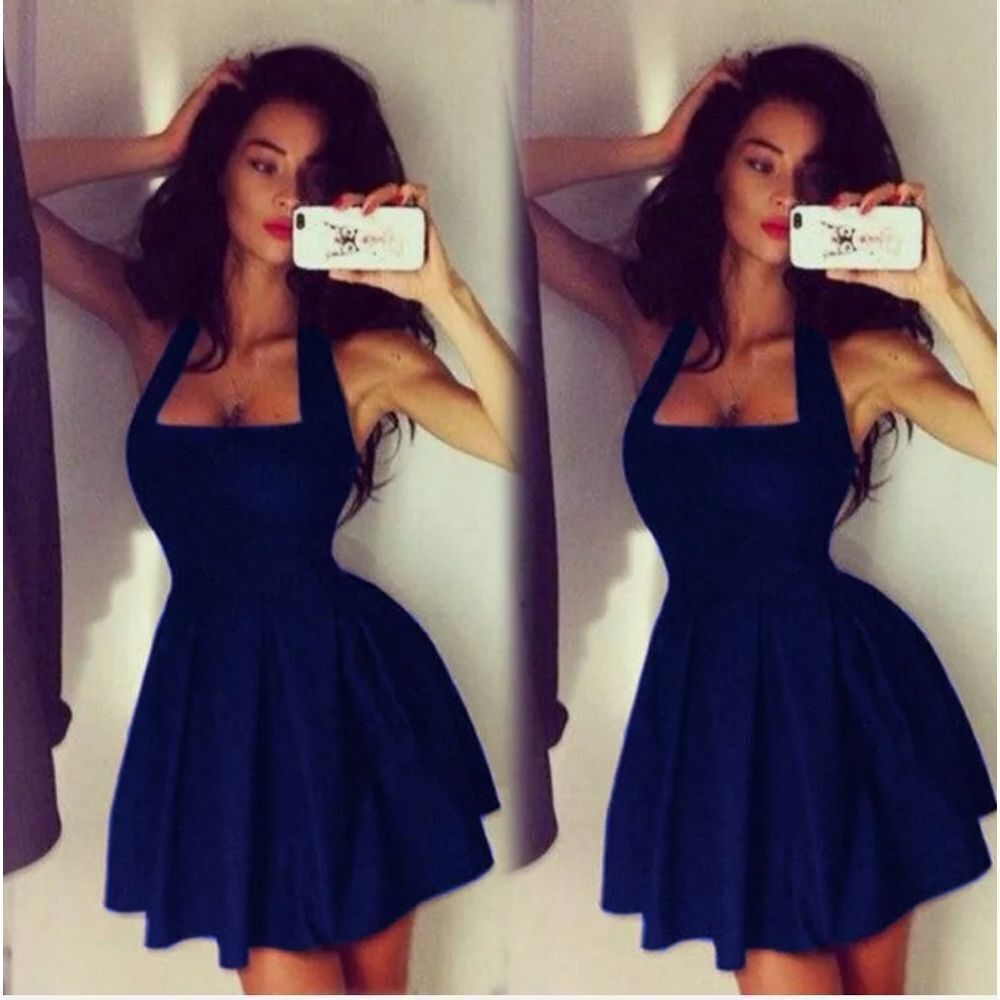 Women's Sleeveless Halter Backless Cocktail Backless Party Flare Mini Dress